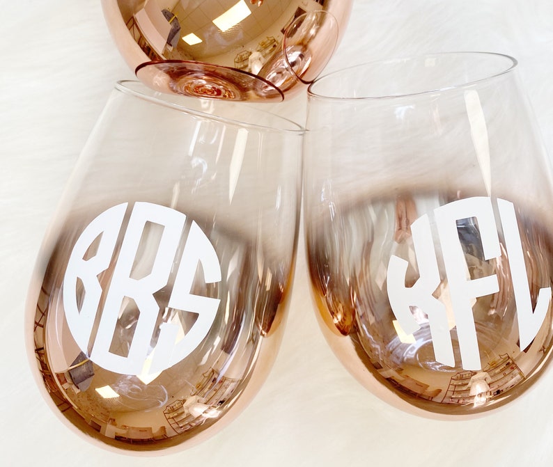 Personalized bridesmaid wine glasses- OMBRE rose gold wine glass- bridesmaid proposal box- gifts for bridal party wine stemless wine tumbler