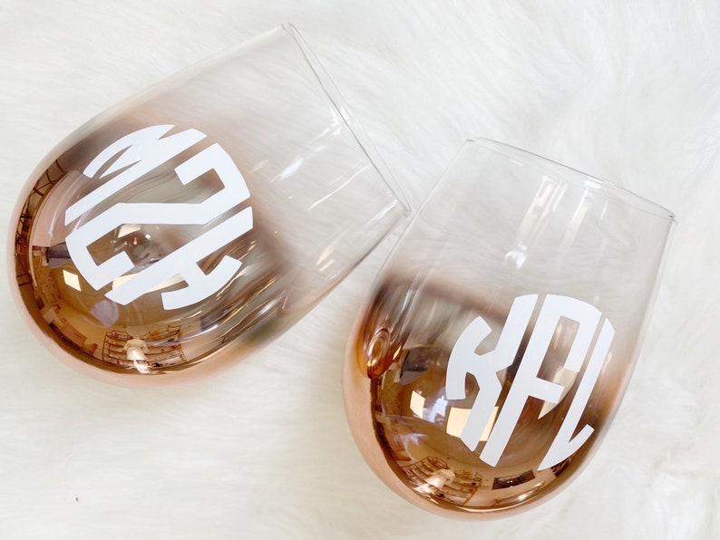 Personalized bridesmaid wine glasses- OMBRE rose gold wine glass- bridesmaid proposal box- gifts for bridal party wine stemless wine tumbler