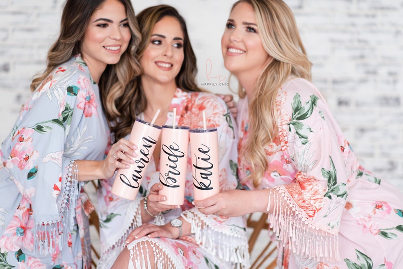 Bridal party robe for bridesmaids Personalized proposal gift- wedding day robes- bridesmaid robes- boho floral fringe robe kimono bath robe