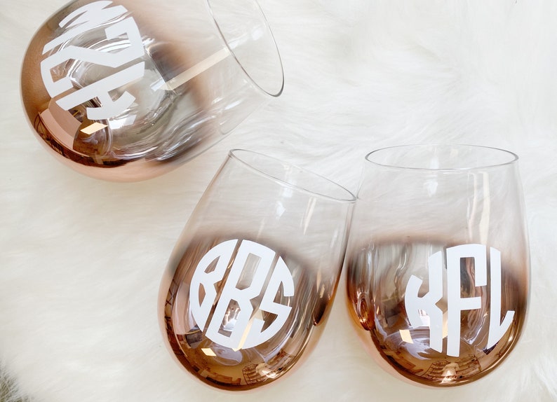 Personalized bridesmaid wine glasses- OMBRE rose gold wine glass- bridesmaid proposal box- gifts for bridal party wine stemless wine tumbler