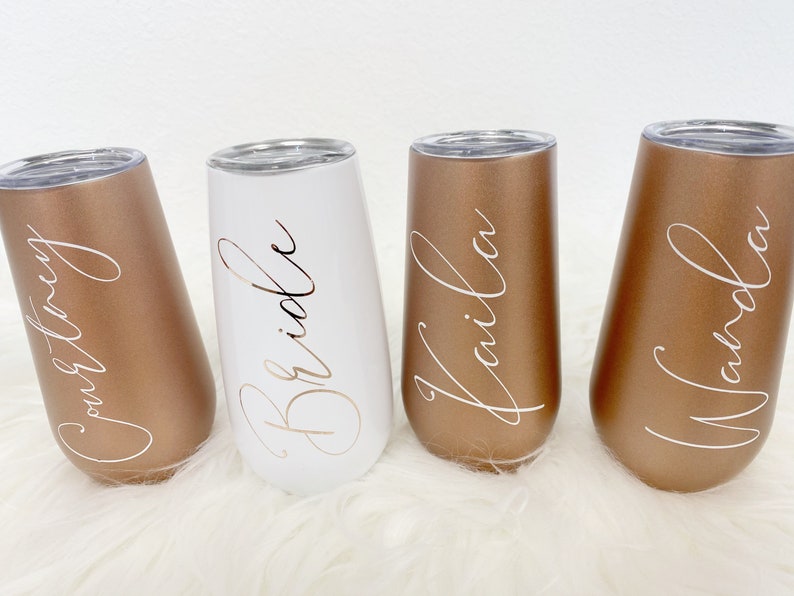 Bridesmaid champagne flute tumblers- personalized champagne flutes- bridesmaid proposal box gift idea- bridal party cups for bachelorette