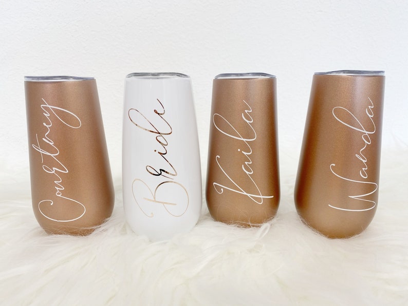 Bridesmaid champagne flute tumblers- personalized champagne flutes- bridesmaid proposal box gift idea- bridal party cups for bachelorette