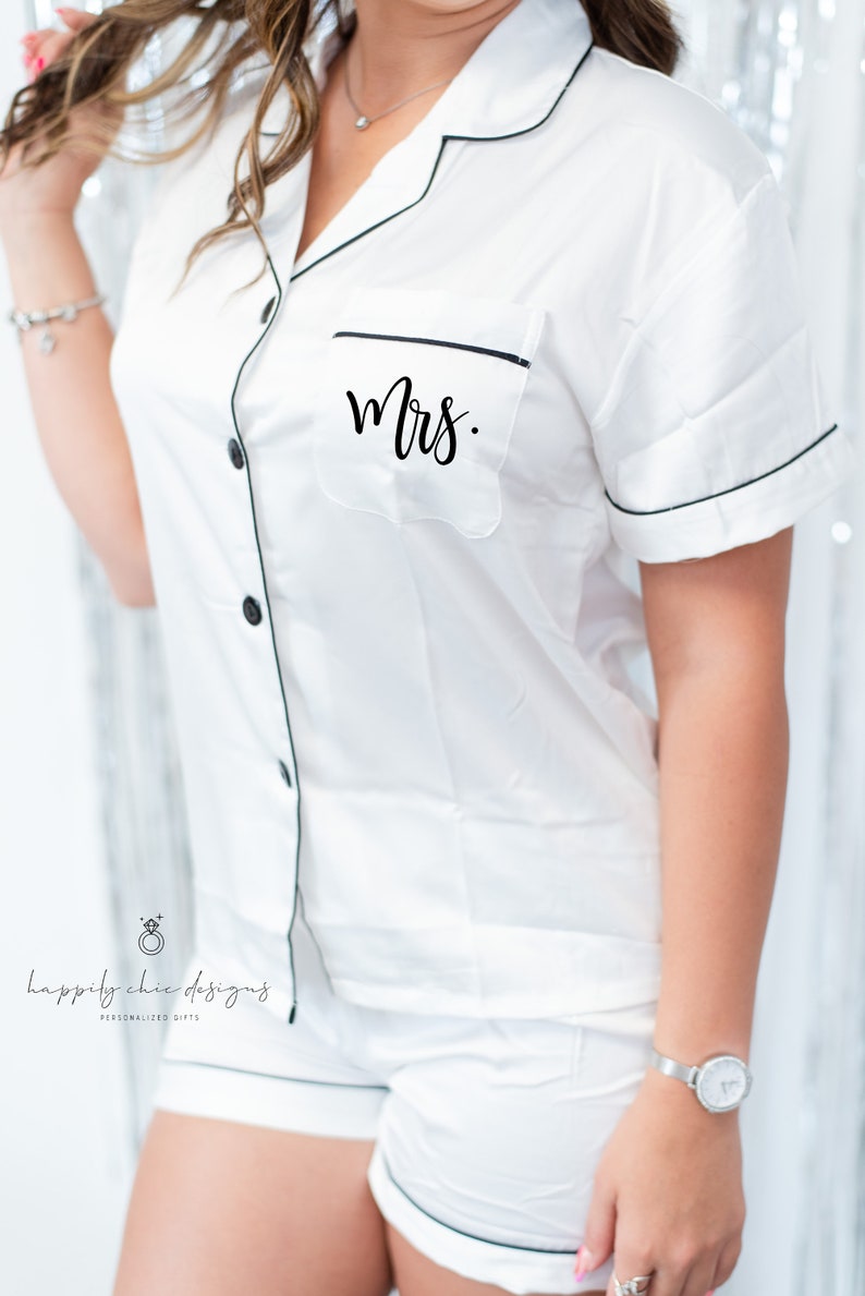 Personalized Bride Pajama- bride PJ set- wifey future mrs engagement bride Christmas gift idea- 2 piece Pajama set- white pajama for bride