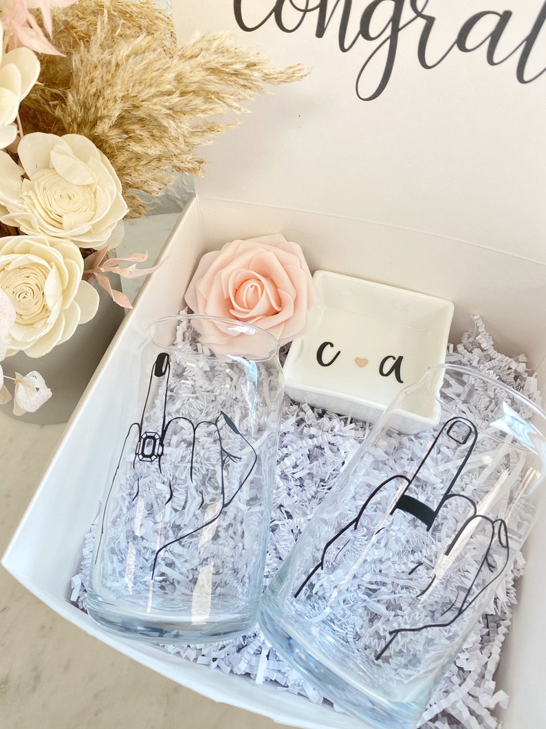 Couples ring finger gift set- beer glass and mug mr and mrs engagement gift box set- his and hers wifey and hubby wedding day gift idea-