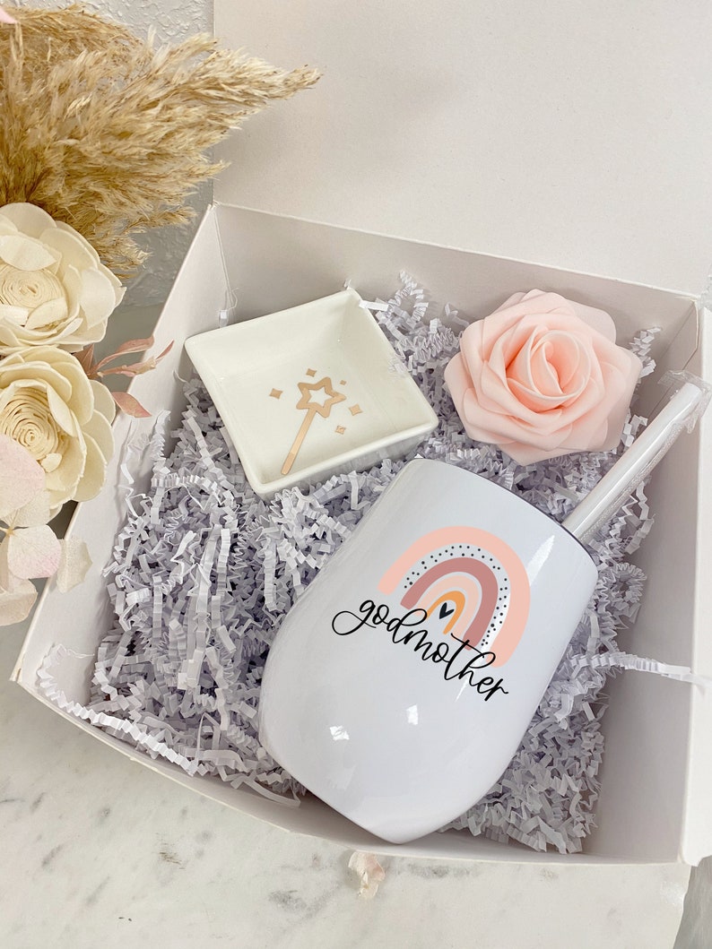 Godmother proposal box idea- fairy godmother tumbler- will you be my godparents gift box- personalized godmother gift- rainbow god mom