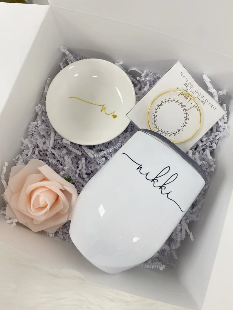 Bridesmaid proposal gift box set- bridesmaid personalized wine tumbler- maid of honor proposal- personalized bridesmaid tie knot bracelet