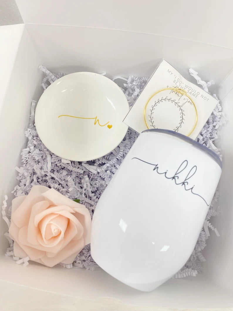 Bridesmaid proposal gift box set- bridesmaid personalized wine tumbler- maid of honor proposal- personalized bridesmaid tie knot bracelet