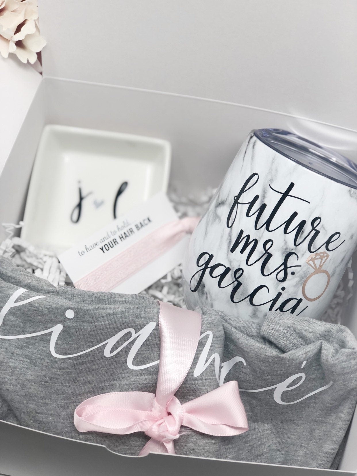 Bride wine tumbler gift box set- future mrs engagement wine glass gift set- gift box for bride to be- fiancée bride tank top shirt fiancé