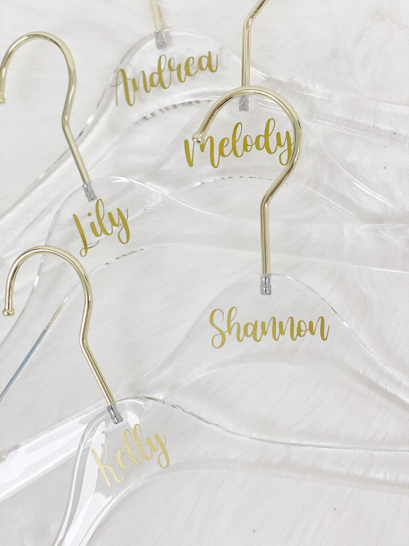 Bridesmaid clear hangers - personalized bride hanger- custom hanger gift for bridal party- bridesmaid gift ideas- hangers with names