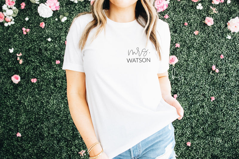 Personalized mrs bride engagement shirt future mrs wifey tee- engaged gift for bride to be bachelorette party fiancee mrs last name t-shirt