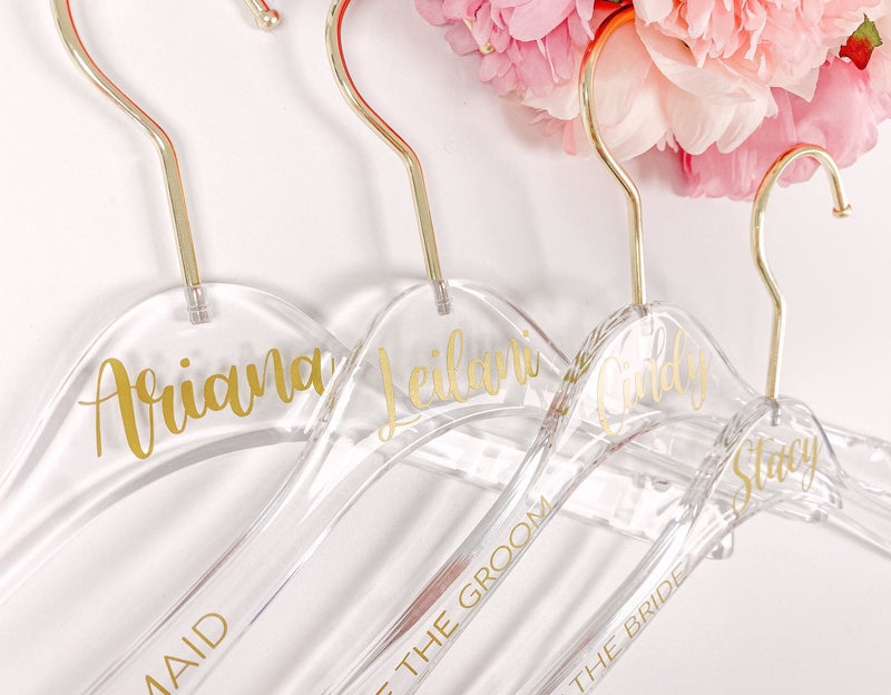 Bridesmaid clear hangers - personalized bride hanger- custom hanger gift for bridal party- bridesmaid gift ideas- hangers with names