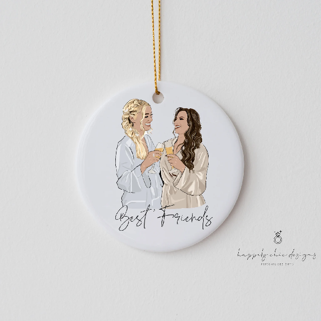 Custom drawing ornament - Your photo drawing custom faceless digital artwork on ceramic ornament gift for best friend family mom dad sibling