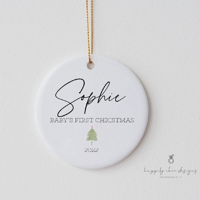 Baby’s first christmas ceramic ornament- custom name baby name christmas tree ornament baby shower gift idea for new parents mom and dad