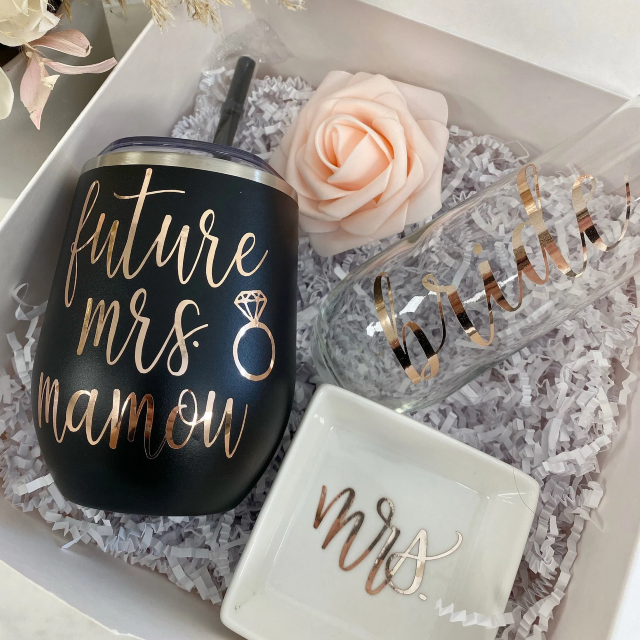 Future mrs mug wine glass- personalized bride tumbler - engagement gift box- gift box for bride to be- future mrs ring dish- engaged idea