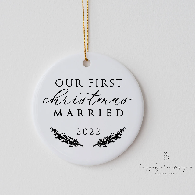 Our first christmas married ornament ceramic mr and mrs keepsake Newlyweds bride groom wifey and husband ornament wedding day couples year