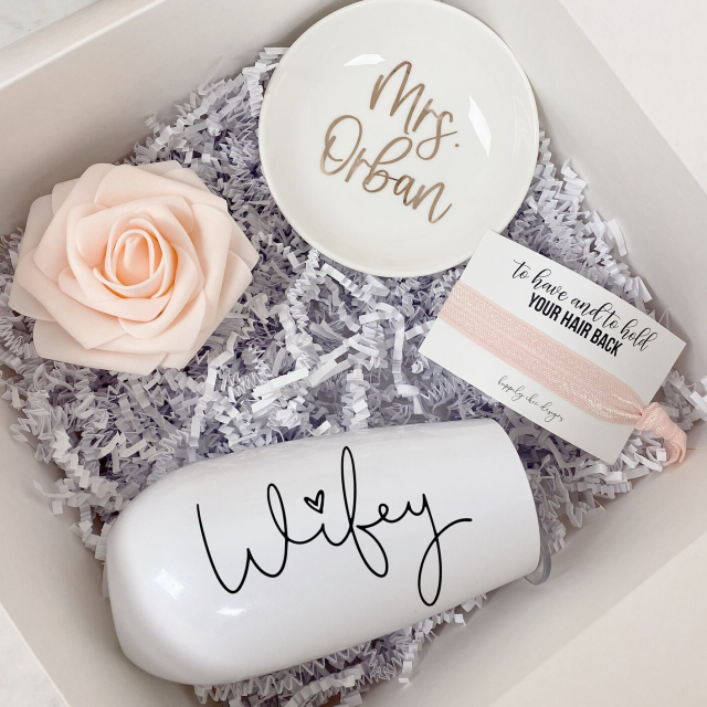 Bride gift box - wifey gift- personalized mrs ring dish - bride engagement gift box- champagne flute bride to be- future mrs ring dish-