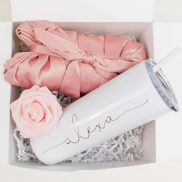 Bridesmaid proposal gift box- personalized bridesmaid tumbler- bridesmaid satin lace robe - bridal party robes - will you be my maid of hono