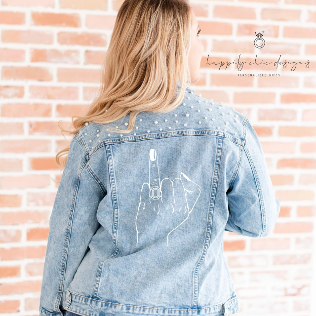 Bride jean jacket - personalized custom denim jacket - pearl jean jacket future mrs gift- engagement gift- mrs bridal shower ring finger