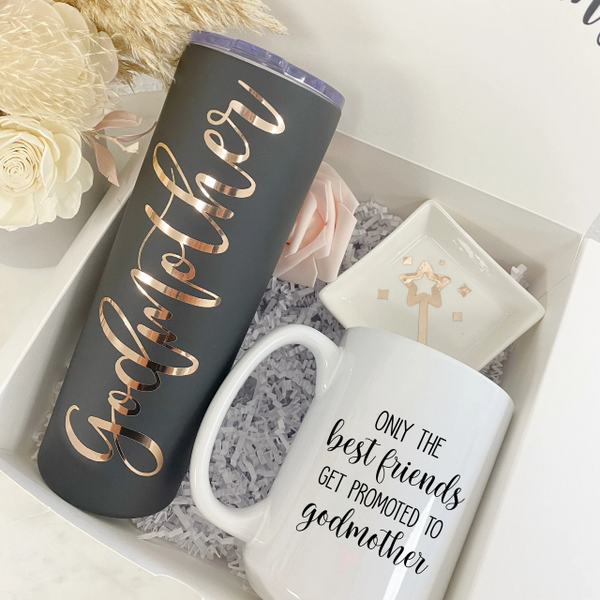 Godmother proposal gift only the best friends get promoted to tumbler surprise reveal pregnancy Announcement madrina godparents proposal box